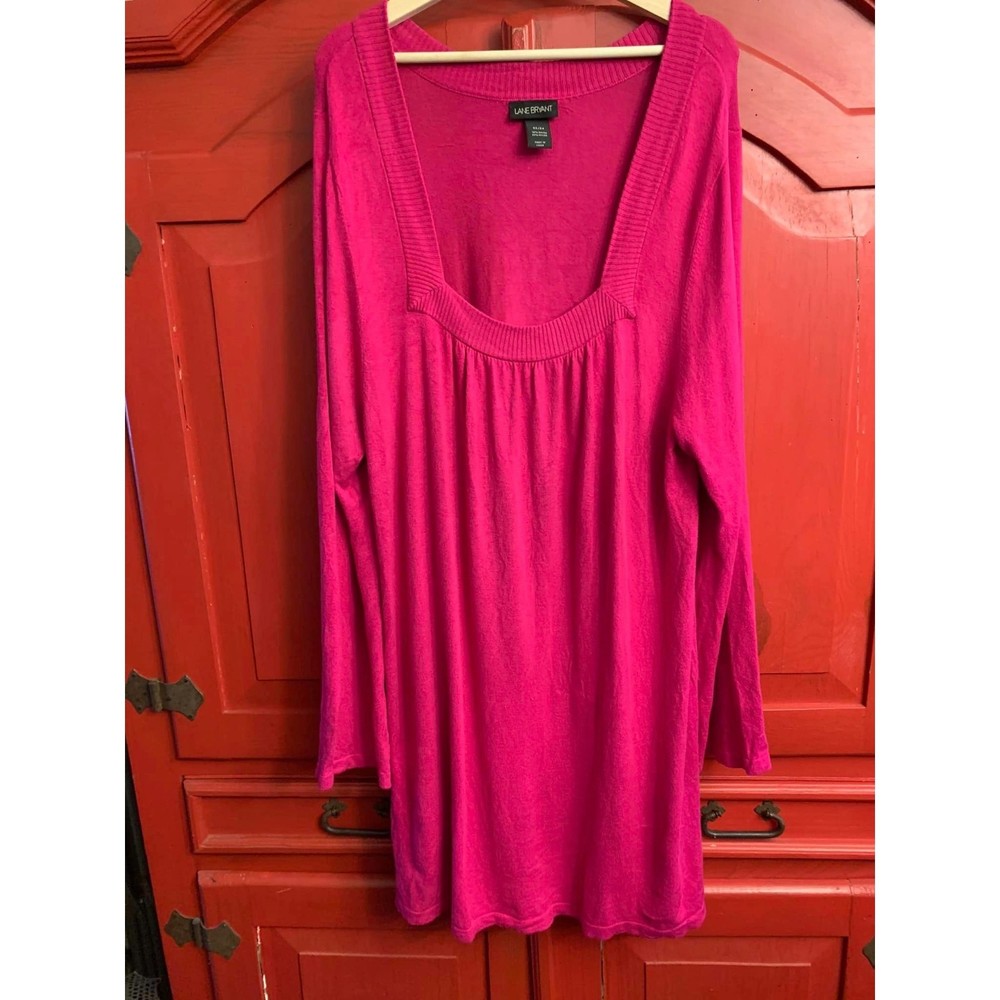 Lane Bryant 22/ 24 Long Swingy Light Weight Sweater Tunic Shirt Hot Pink Plus